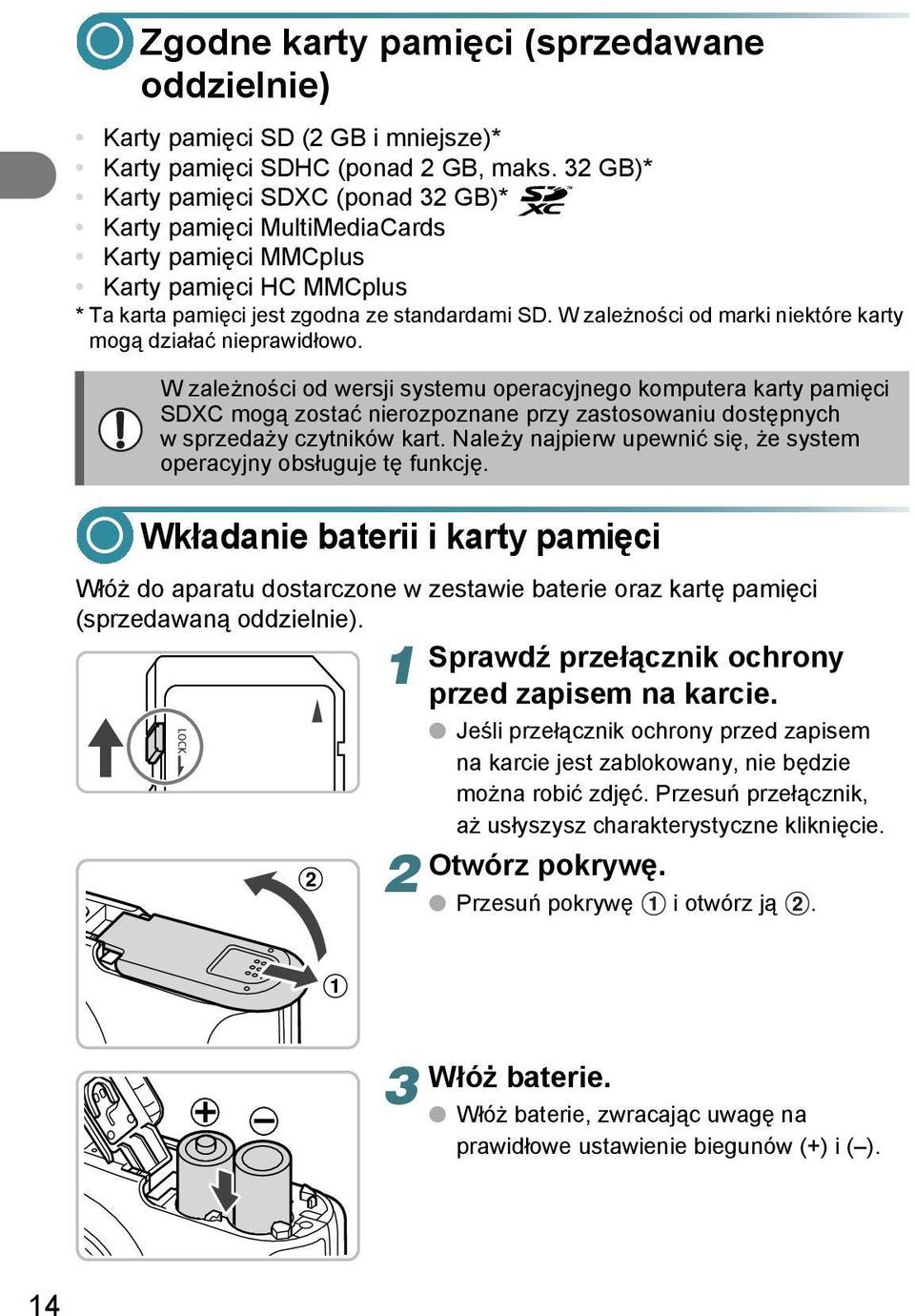 W zależności od marki niektóre karty mogą działać nieprawidłowo.