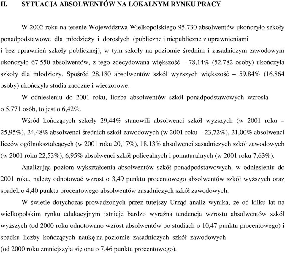 zawodowym ukończyło.0 absolwentów, z tego zdecydowana większość 8,% (.8 osoby) ukończyła szkoły dla młodzieży. Spośród 8.80 absolwentów szkół wyższych większość 9,8% (.