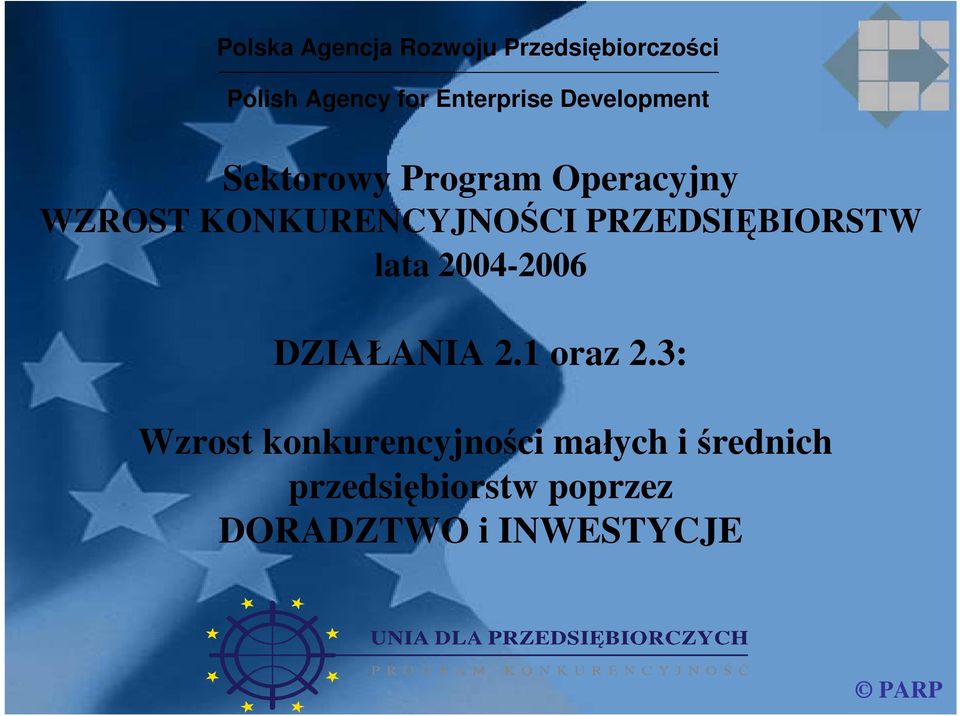 KONKURENCYJNOŚCI PRZEDSIĘBIORSTW lata 2004-2006 DZIAŁANIA 2.1 oraz 2.