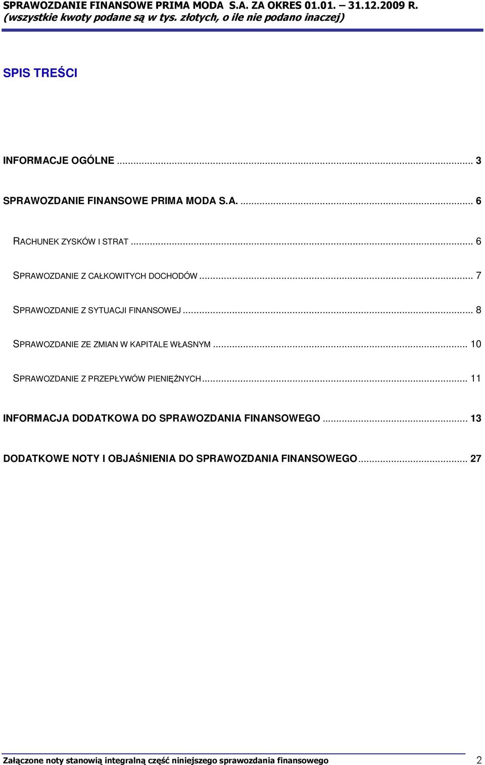 .. 8 SPRAWOZDANIE ZE ZMIAN W KAPITALE WŁASNYM... 10 SPRAWOZDANIE Z PRZEPŁYWÓW PIENIĘŻNYCH.