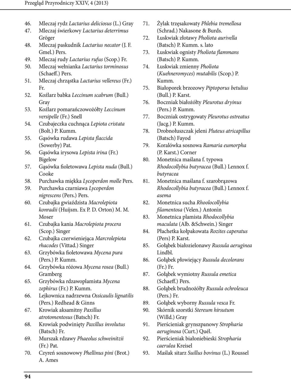 Koźlarz pomarańczowożółty Leccinum versipelle (Fr.) Snell 54. Czubajeczka cuchnąca Lepiota cristata (Bolt.) P. Kumm. 55. Gąsówka rudawa Lepista flaccida (Sowerby) Pat. 56.