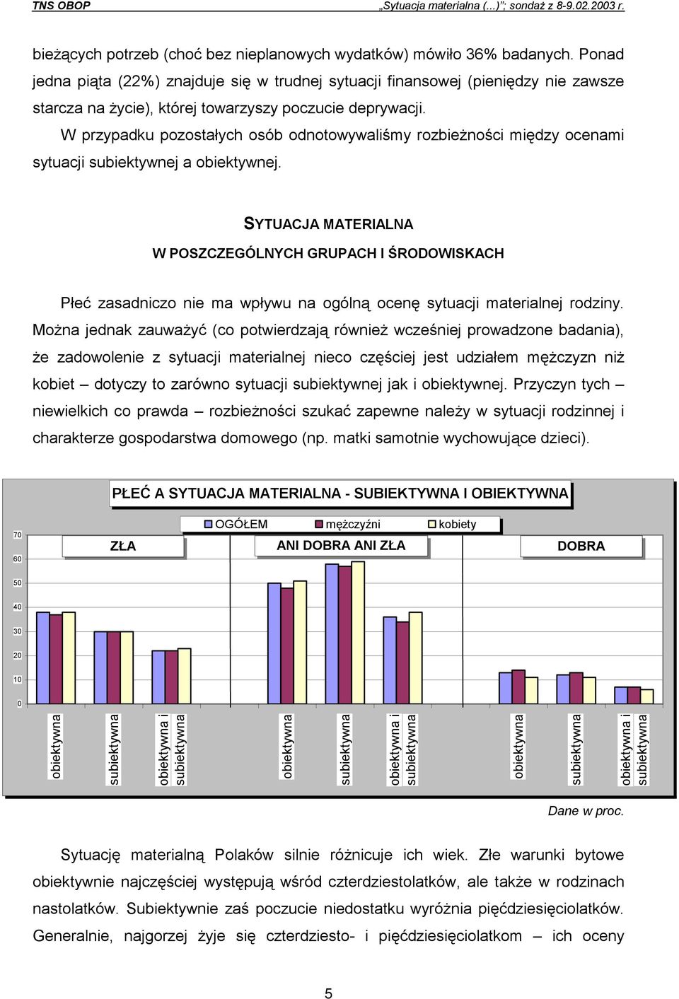 W przypadku pozostałych osób odnotowywaliśmy rozbieżności między ocenami sytuacji subiektywnej a obiektywnej.