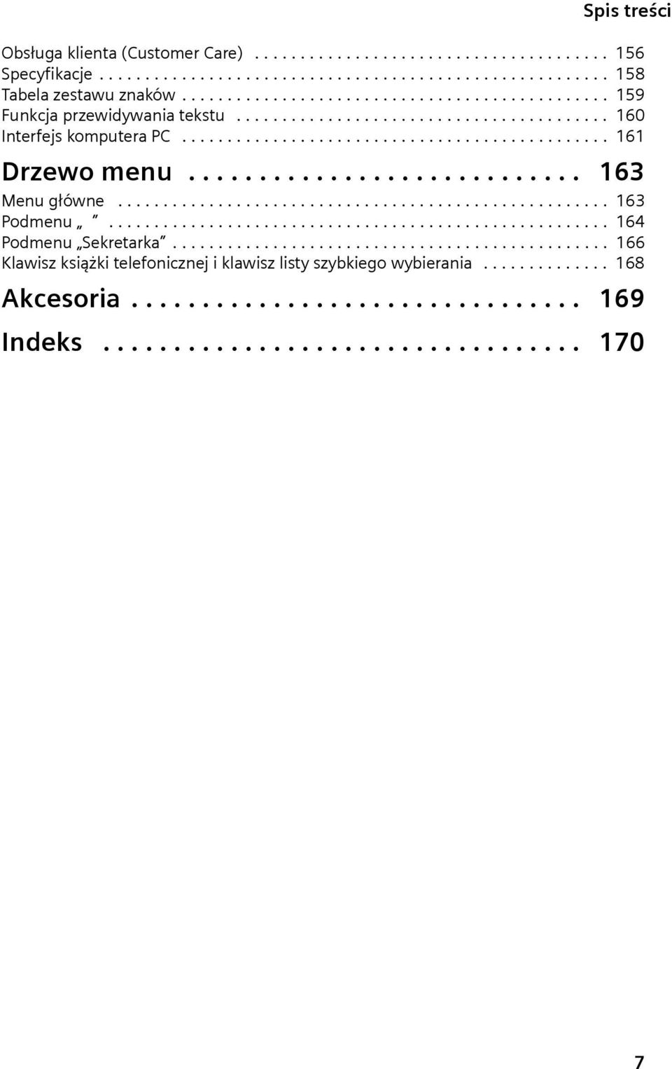 ........................... 163 Menu główne...................................................... 163 Podmenu....................................................... 164 Podmenu Sekretarka.