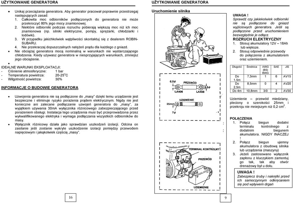 silniki elektryczne, pompy, sprężarki, chłodziarki i lodówki). 3. W przypadku jakichkolwiek wątpliwości skontaktuj się z dealerem ROBIN- SUBARU. 4.