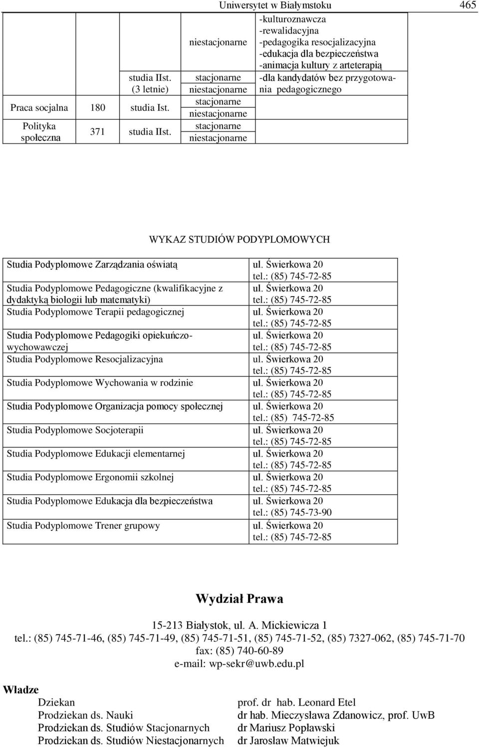 Świerkowa 20 dydaktyką biologii lub matematyki) Studia Podyplomowe Terapii pedagogicznej ul. Świerkowa 20 Studia Podyplomowe Pedagogiki opiekuńczowychowawczej ul.