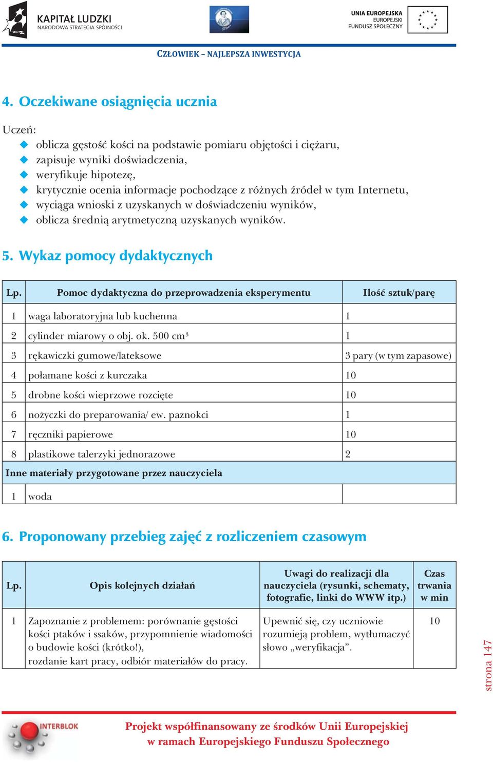 Pomoc dydaktyczna do przeprowadzenia eksperymentu Iloœæ sztuk/parê 1 waga laboratoryjna lub kuchenna 1 2 cylinder miarowy o obj. ok.