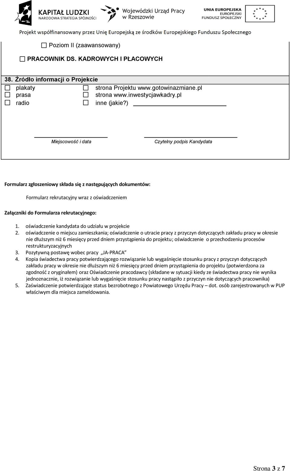 oświadczenie kandydata do udziału w projekcie 2.