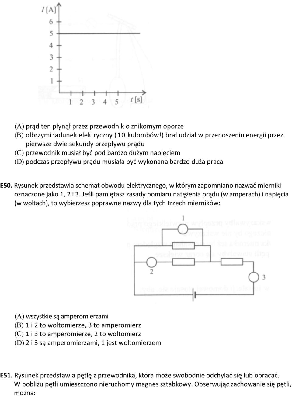 praca E50. Rysunek przedstawia schemat obwodu elektrycznego, w którym zapomniano nazwać mierniki oznaczone jako 1, 2 i 3.