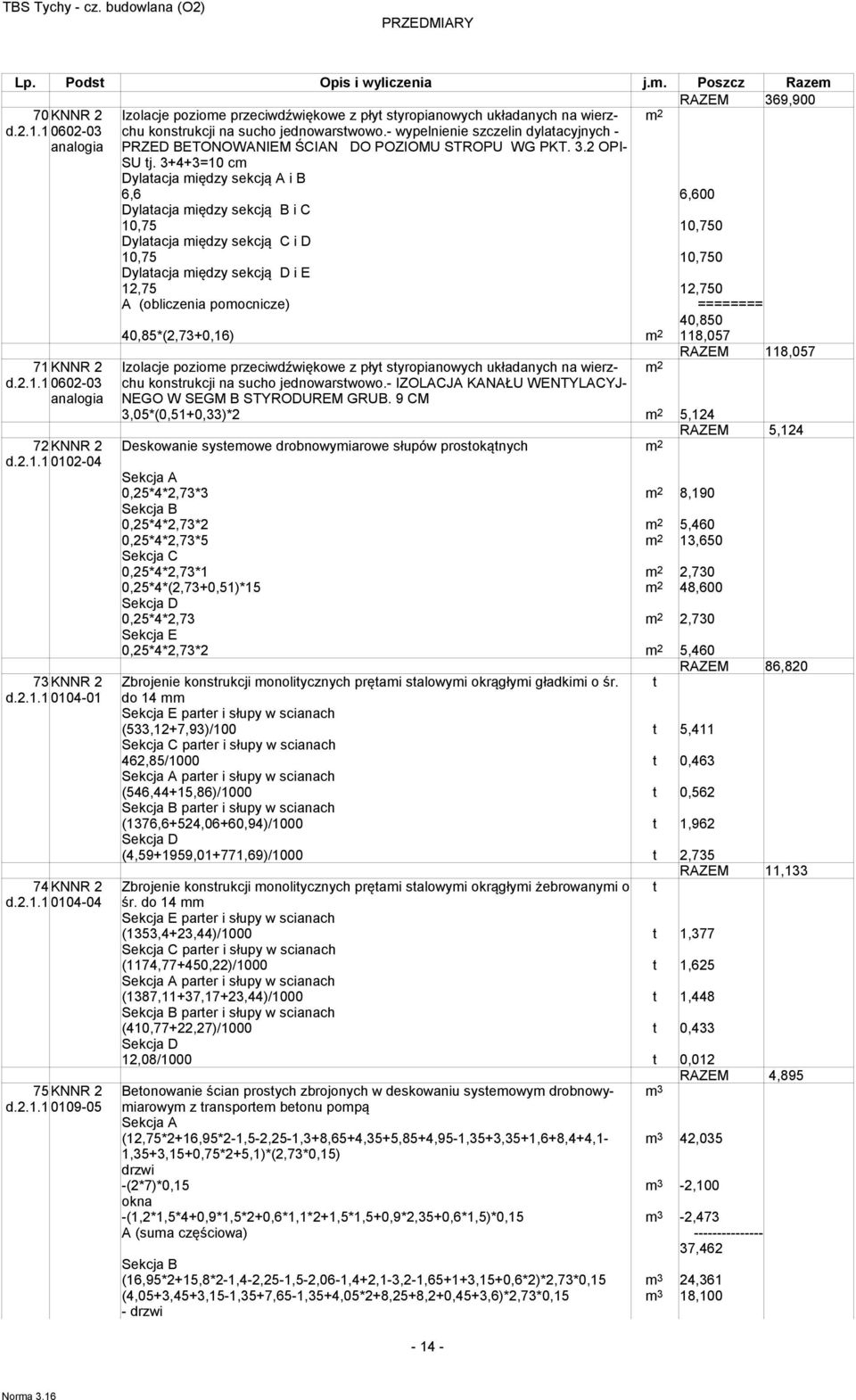 3+4+3=10 cm Dylatacja między sekcją A i B 6,6 6,600 Dylatacja między sekcją B i C 10,75 10,750 Dylatacja między sekcją C i D 10,75 10,750 Dylatacja między sekcją D i E 12,75 12,750 A (obliczenia