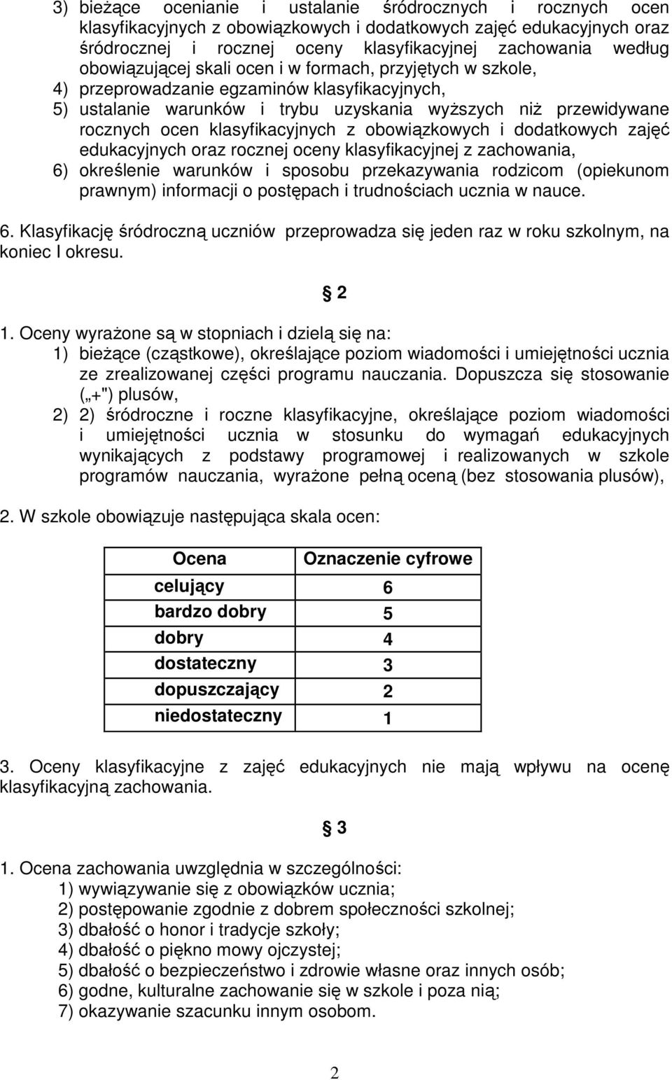 klasyfikacyjnych z obowiązkowych i dodatkowych zajęć edukacyjnych oraz rocznej oceny klasyfikacyjnej z zachowania, 6) określenie warunków i sposobu przekazywania rodzicom (opiekunom prawnym)