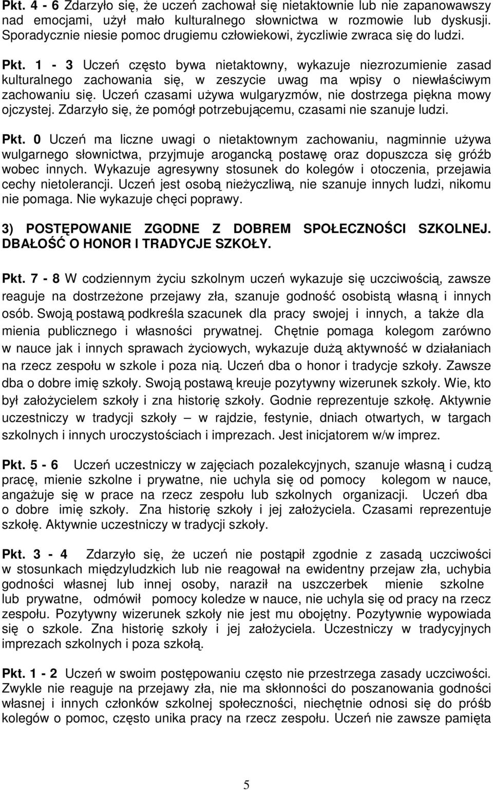 1-3 Uczeń często bywa nietaktowny, wykazuje niezrozumienie zasad kulturalnego zachowania się, w zeszycie uwag ma wpisy o niewłaściwym zachowaniu się.