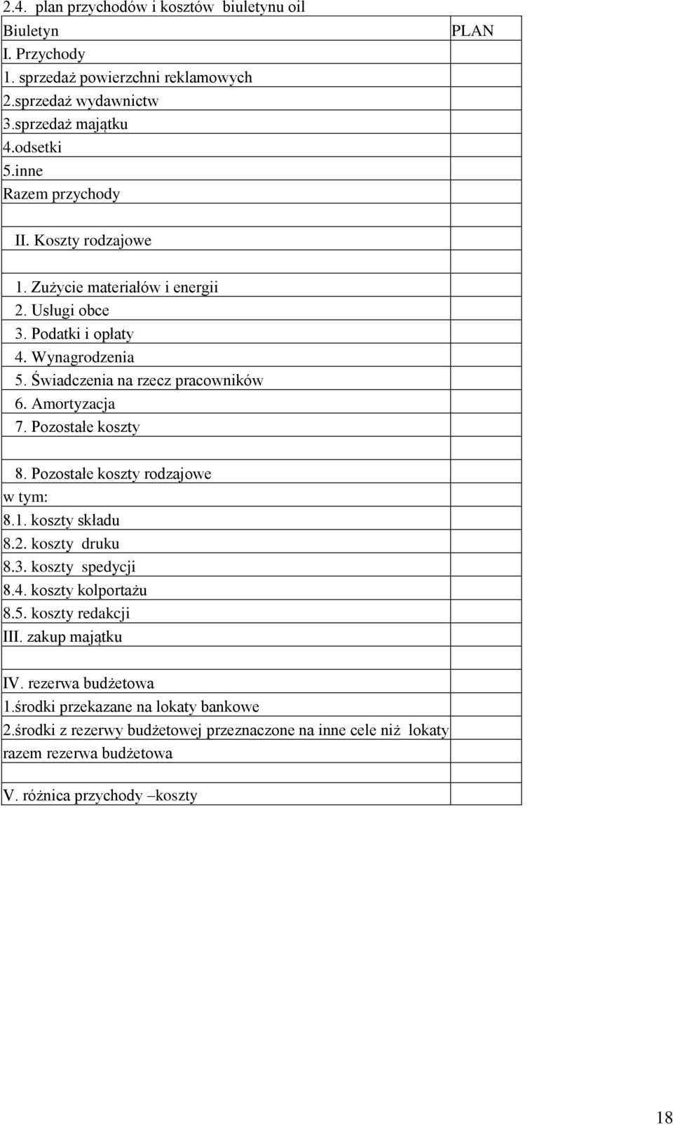 Pozostałe koszty rodzajowe 8.1. koszty składu 8.2. koszty druku 8.3. koszty spedycji 8.4. koszty kolportażu 8.