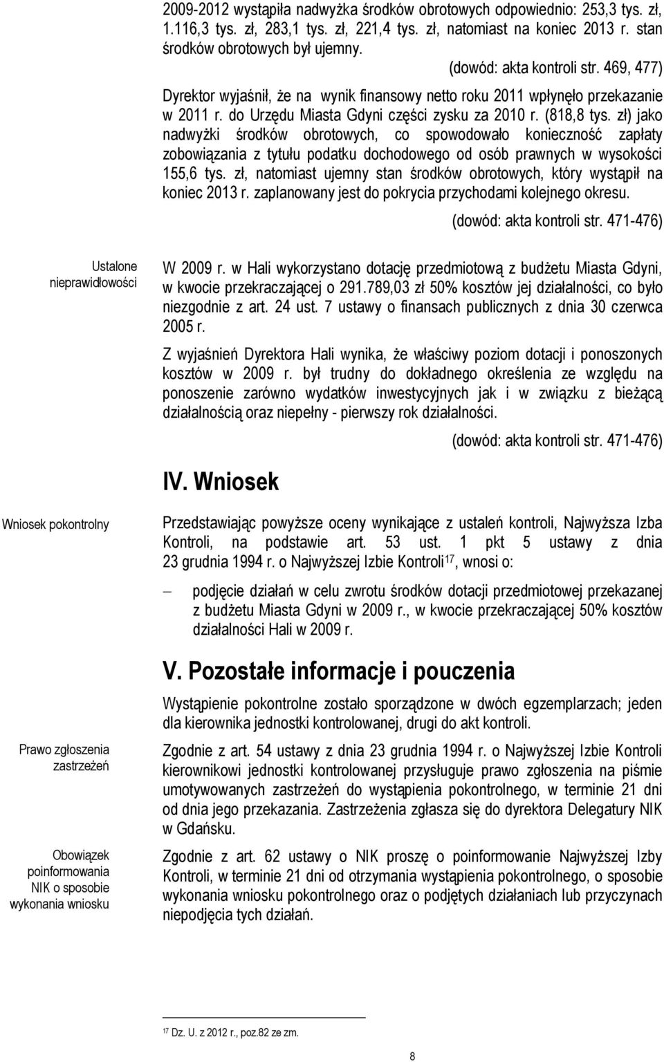 zł) jako nadwyżki środków obrotowych, co spowodowało konieczność zapłaty zobowiązania z tytułu podatku dochodowego od osób prawnych w wysokości 155,6 tys.