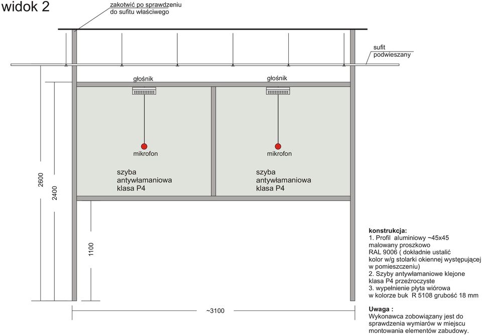 Profil aluminiowy ~45x45 malowany proszkowo RAL 9006 ( dok³adnie ustaliæ kolor w/g stolarki okiennej