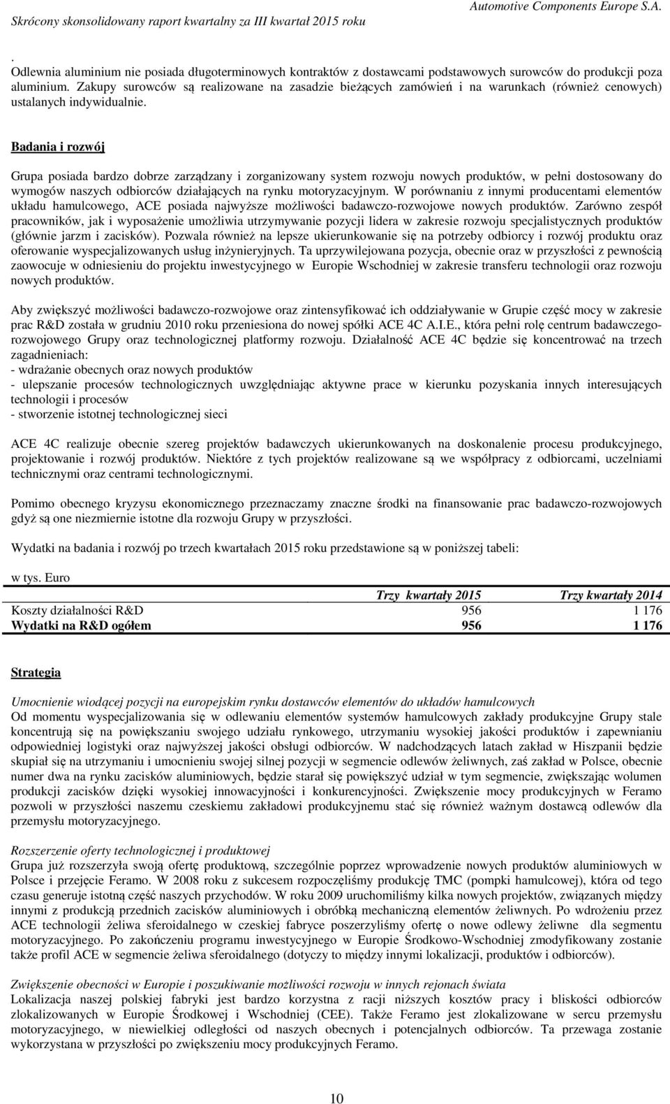 Badania i rozwój Grupa posiada bardzo dobrze zarządzany i zorganizowany system rozwoju nowych produktów, w pełni dostosowany do wymogów naszych odbiorców działających na rynku motoryzacyjnym.