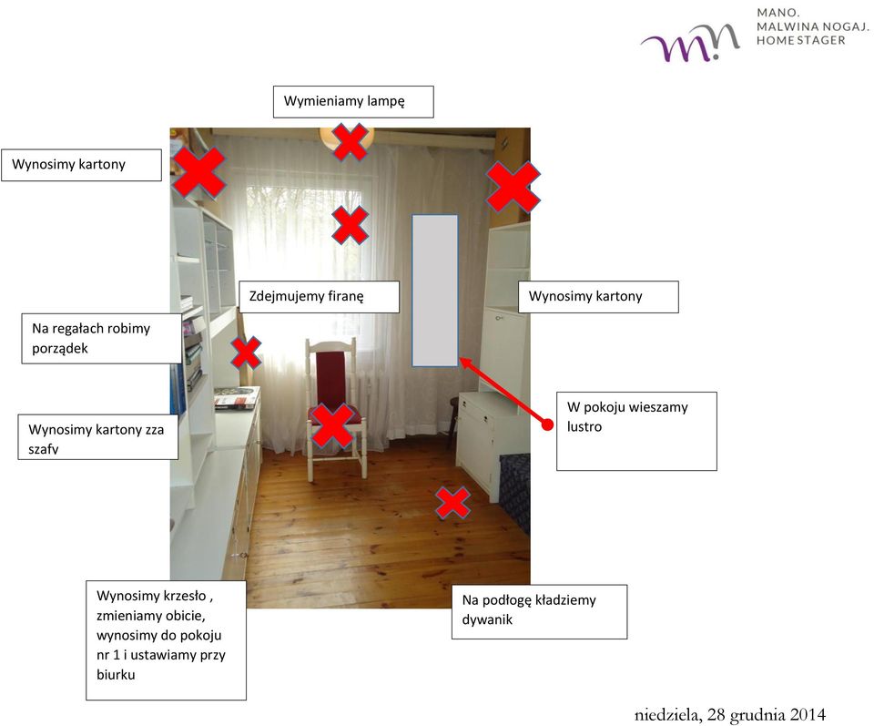 pokoju wieszamy lustro Wynosimy krzesło, zmieniamy obicie,
