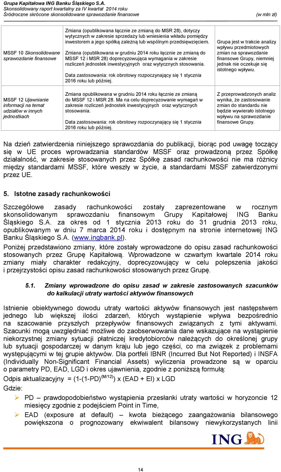 Zmiana (opublikowana w grudniu 2014 roku łącznie ze zmianą do MSSF 12 i MSR 28) doprecyzowująca wymagania w zakresie rozliczeń jednostek inwestycyjnych oraz wytycznych stosowania.