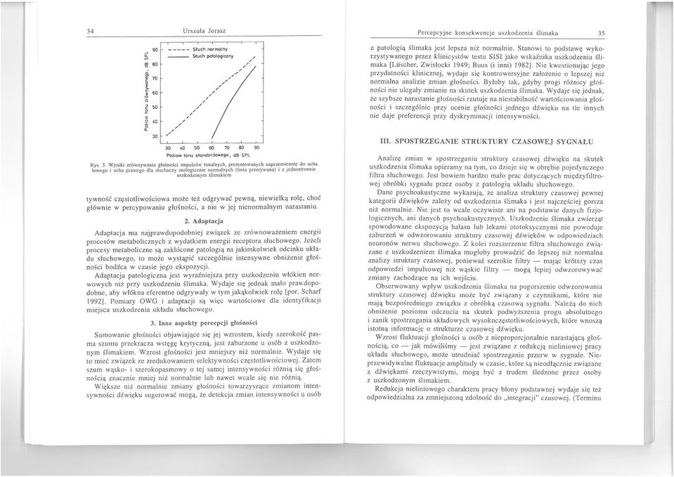 owanyc h naprz~mi~nnic do uc.ha lewego i ucha prawego dla słuchaczy olologicznie no.rma l ~ych (hnta przerywana) I z JednostronOle usz.