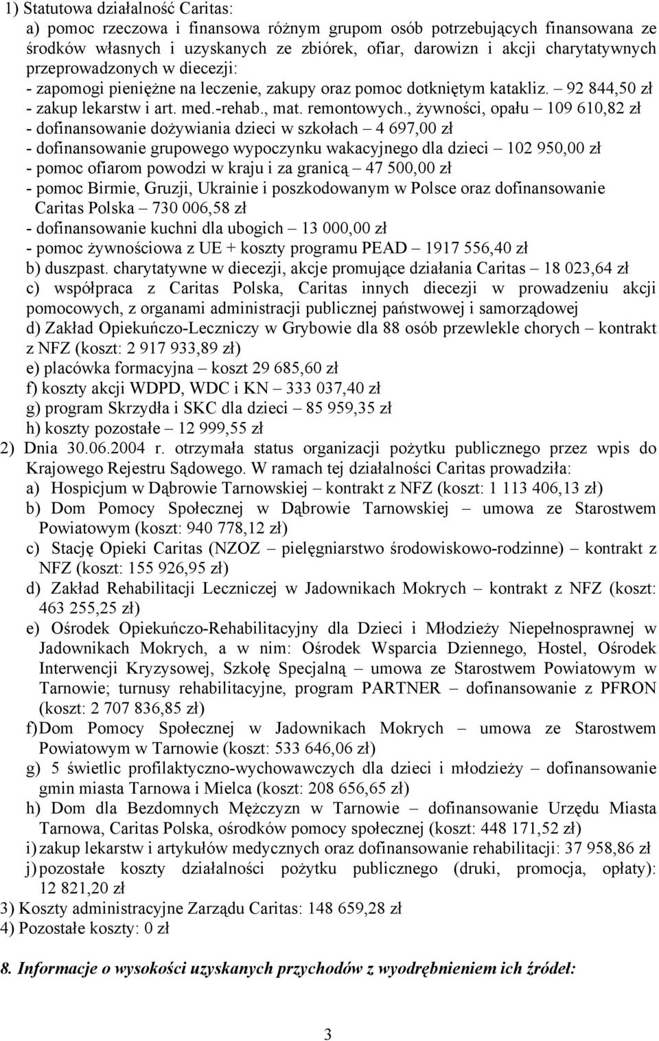 , żywności, opału 109 610,82 zł - dofinansowanie dożywiania dzieci w szkołach 4 697,00 zł - dofinansowanie grupowego wypoczynku wakacyjnego dla dzieci 102 950,00 zł - pomoc ofiarom powodzi w kraju i