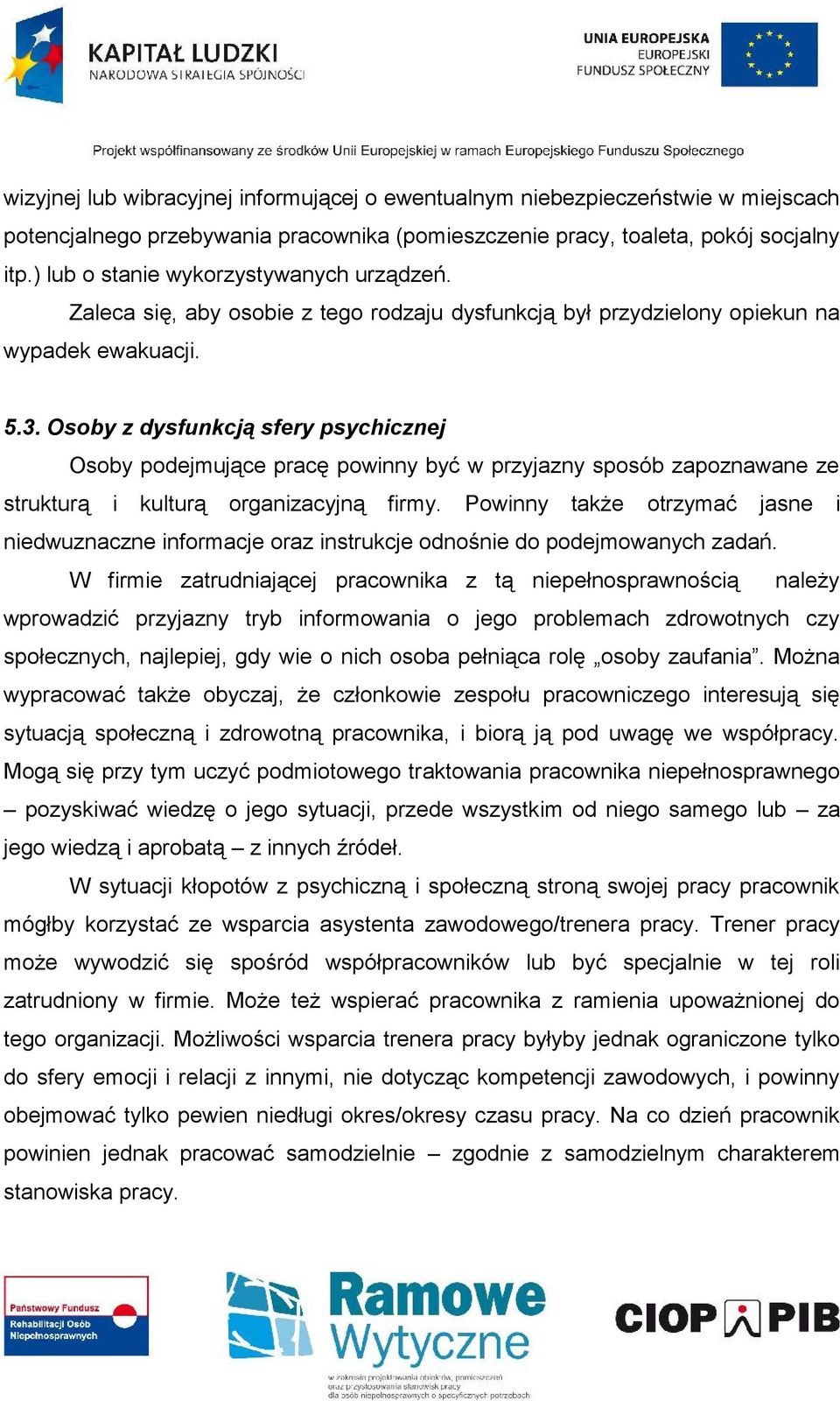 Osoby z dysfunkcją sfery psychicznej Osoby podejmujące pracę powinny być w przyjazny sposób zapoznawane ze strukturą i kulturą organizacyjną firmy.