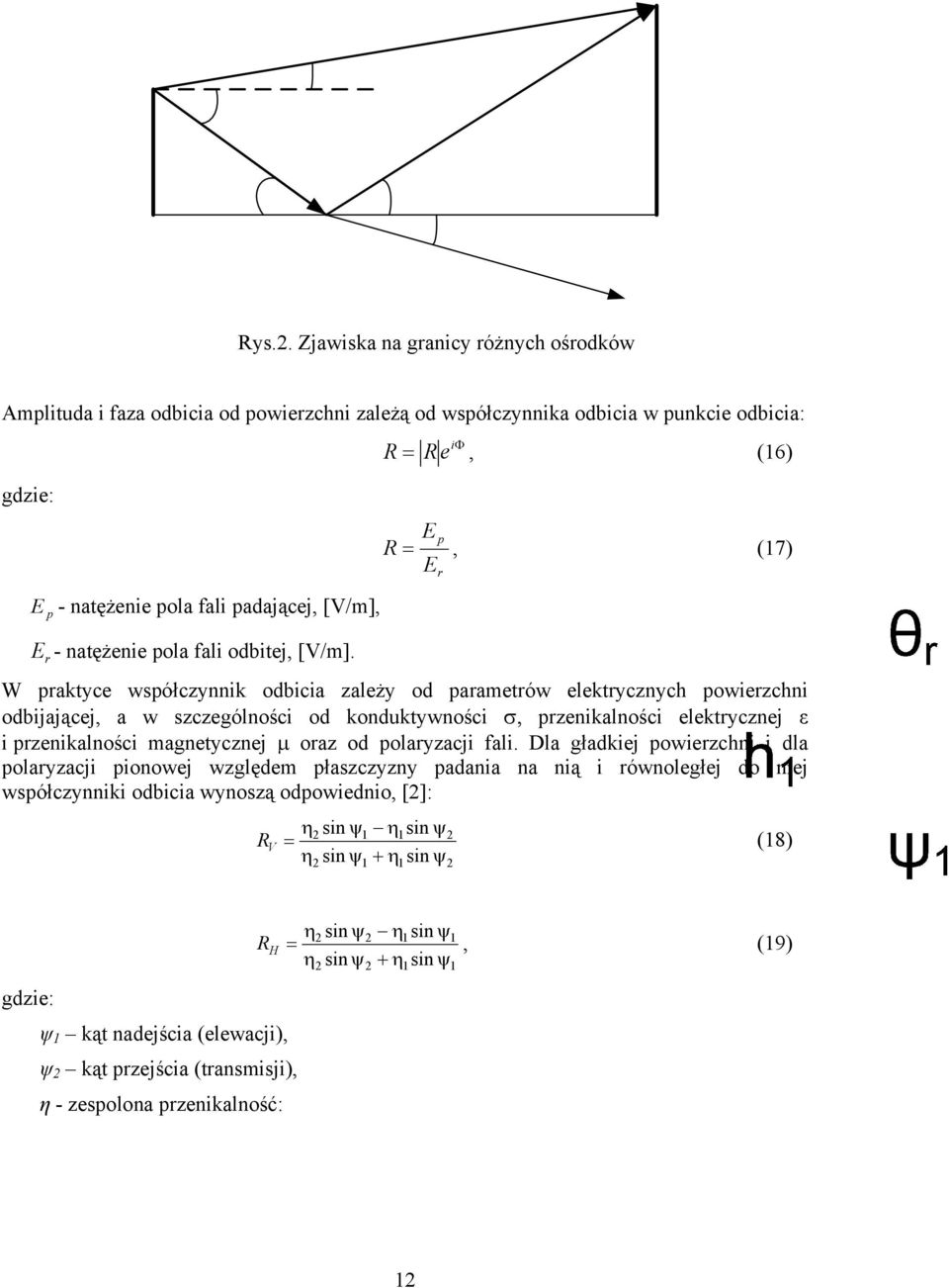 Φ R R e, (6) E p R, (7) E W prktyce współczynnk odc zleży od prmetrów elektrycznych powerzchn odjjącej, w szczególnośc od konduktywnośc σ, przenklnośc elektrycznej ε