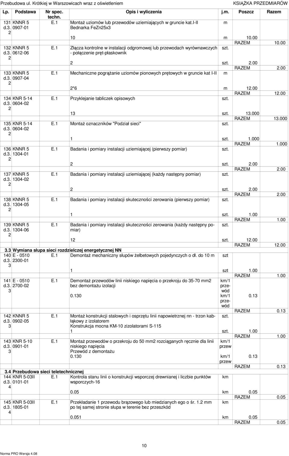 Złącza kontrolne w instalacji odgroowej lub przewodach wyrównawczych - połączenie pręt-płaskownik RAZEM 0.00.00 RAZEM.00 E. Mechaniczne pogrąŝanie uzioów pionowych prętowych w gruncie kat I-II *6.