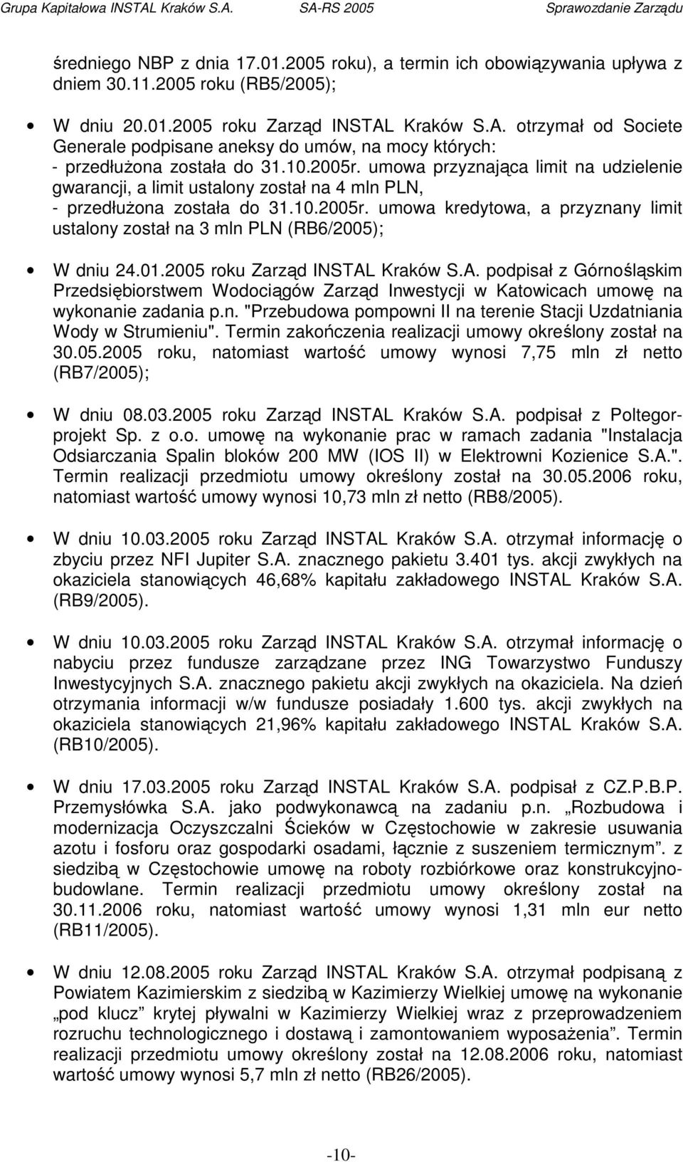 umowa przyznająca limit na udzielenie gwarancji, a limit ustalony został na 4 mln PLN, - przedłuŝona została do 31.10.2005r.