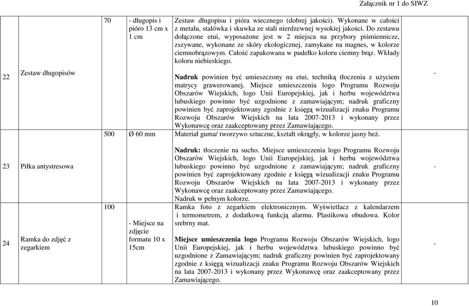 Całość zapakowana w pudełko koloru ciemny brąz. Wkłady koloru niebieskiego. 22 Zestaw długopisów Nadruk powinien być umieszczony na etui, techniką tłoczenia z uŝyciem matrycy grawerowanej.