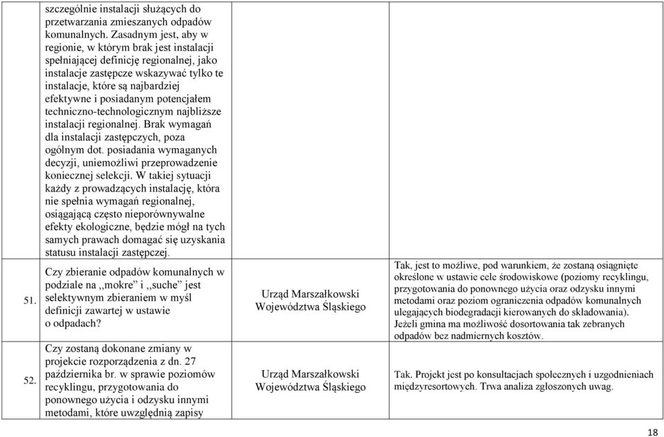 potencjałem techniczno-technologicznym najbliższe instalacji regionalnej. Brak wymagań dla instalacji zastępczych, poza ogólnym dot.