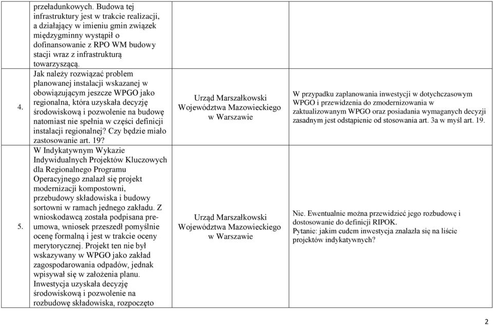 Jak należy rozwiązać problem planowanej instalacji wskazanej w obowiązującym jeszcze WPGO jako regionalna, która uzyskała decyzję środowiskową i pozwolenie na budowę natomiast nie spełnia w części