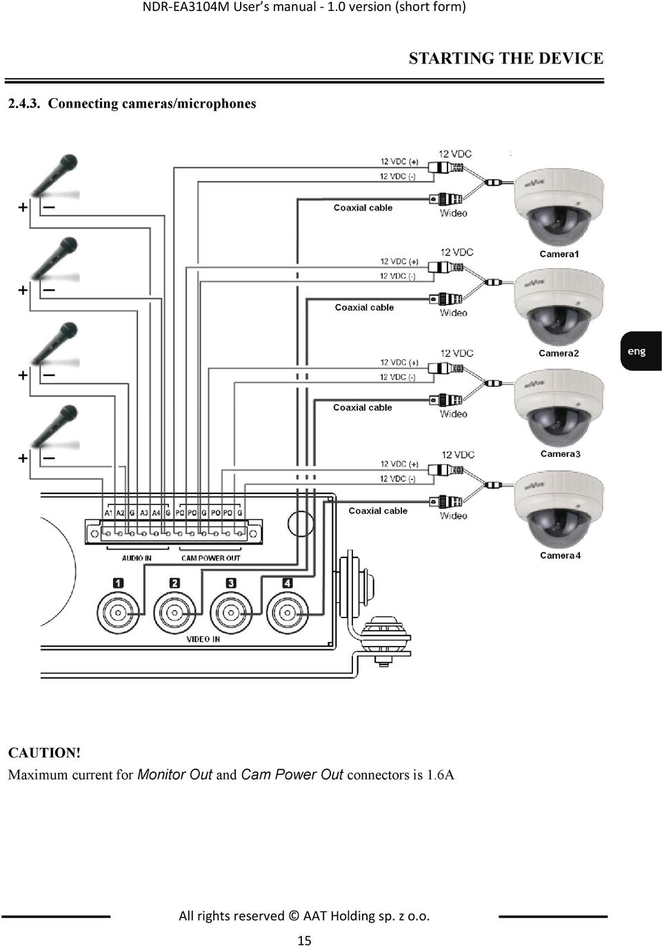 Connecting cameras/microphones CAUTION!