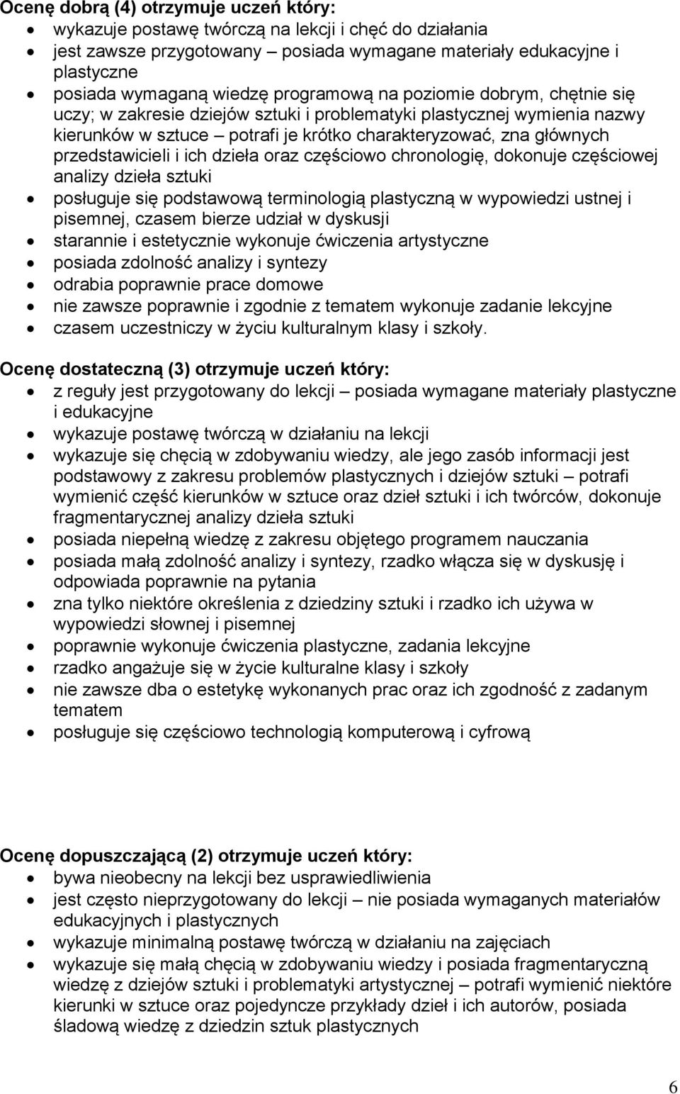 i ich dzieła oraz częściowo chronologię, dokonuje częściowej analizy dzieła sztuki posługuje się podstawową terminologią plastyczną w wypowiedzi ustnej i pisemnej, czasem bierze udział w dyskusji