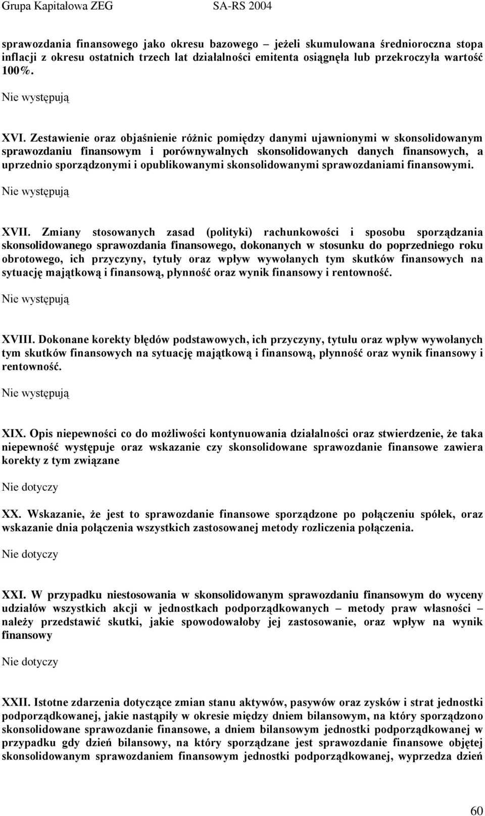 Zestawienie oraz objaśnienie róŝnic pomiędzy danymi ujawnionymi w skonsolidowanym sprawozdaniu finansowym i porównywalnych skonsolidowanych danych finansowych, a uprzednio sporządzonymi i