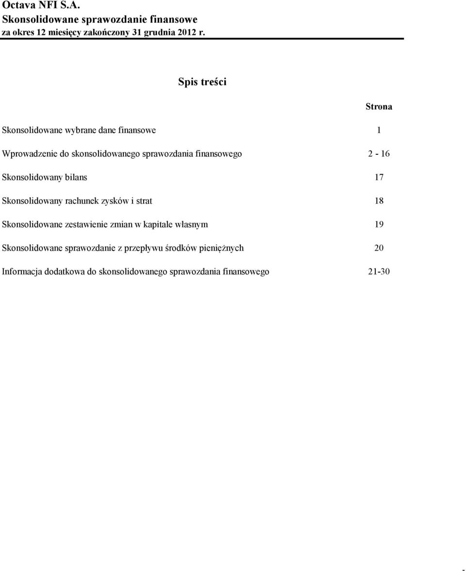 2-16 Skonsolidowany bilans 17 Skonsolidowany rachunek zysków i strat 18 Skonsolidowane zestawienie zmian w kapitale