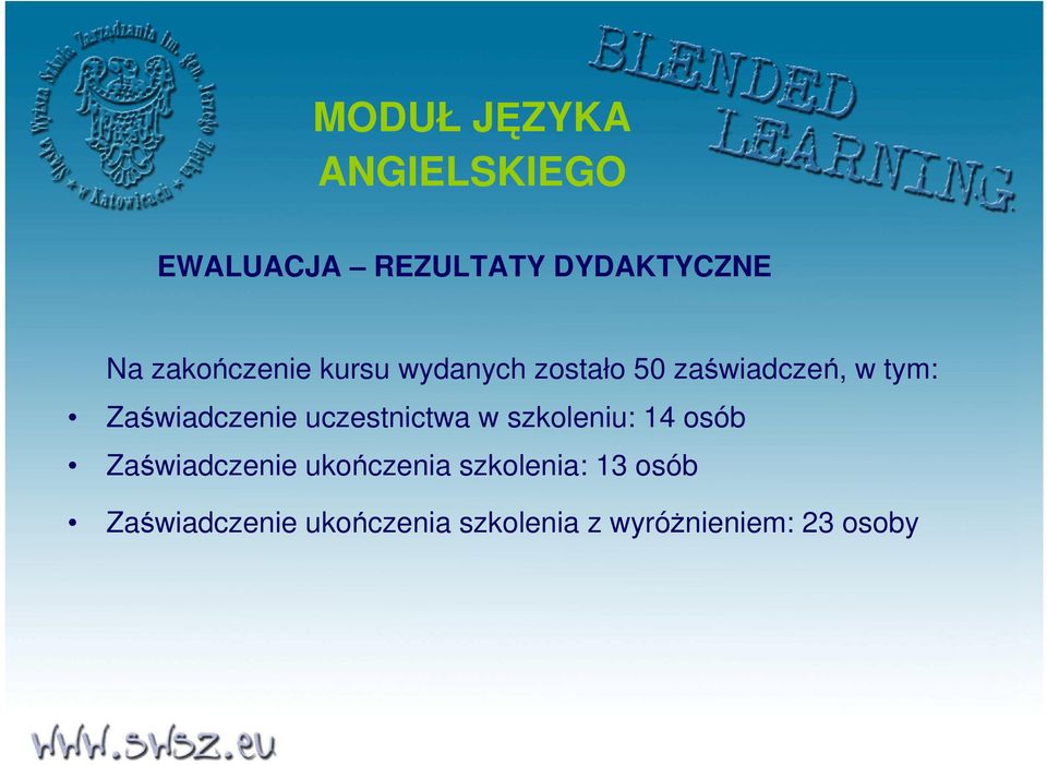 uczestnictwa w szkoleniu: 14 osób Zaświadczenie ukończenia