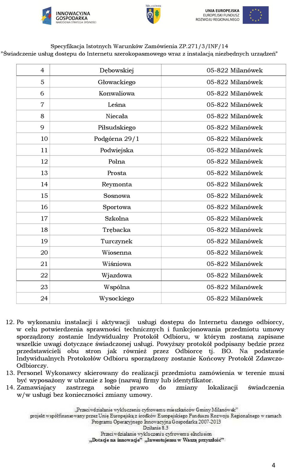 Milanówek 18 Trębacka 05-822 Milanówek 19 Turczynek 05-822 Milanówek 20 Wiosenna 05-822 Milanówek 21 Wiśniowa 05-822 Milanówek 22 Wjazdowa 05-822 Milanówek 23 Wspólna 05-822 Milanówek 24 Wysockiego