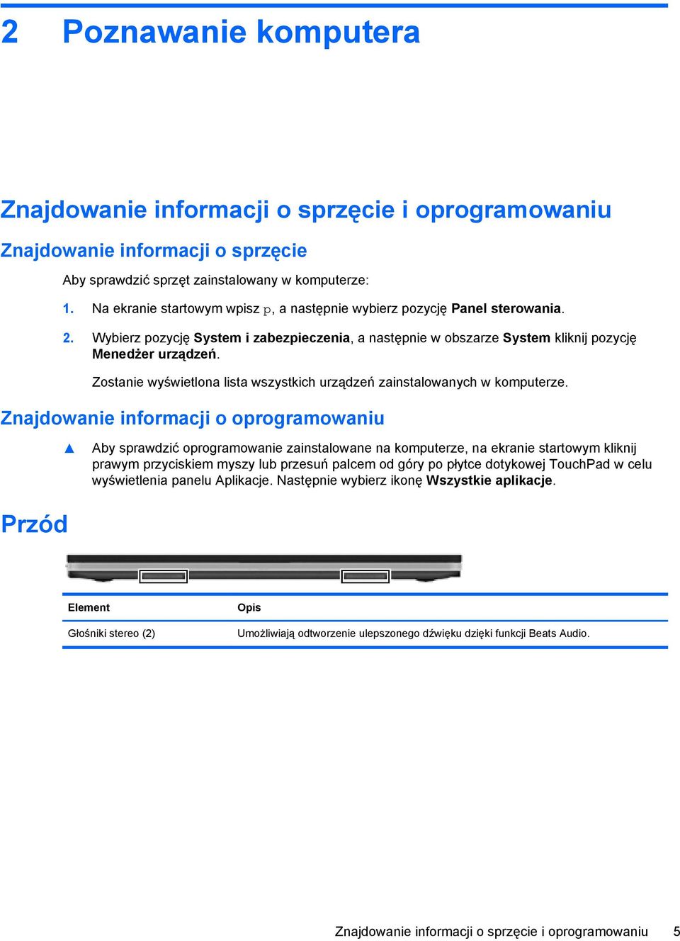 Zostanie wyświetlona lista wszystkich urządzeń zainstalowanych w komputerze.