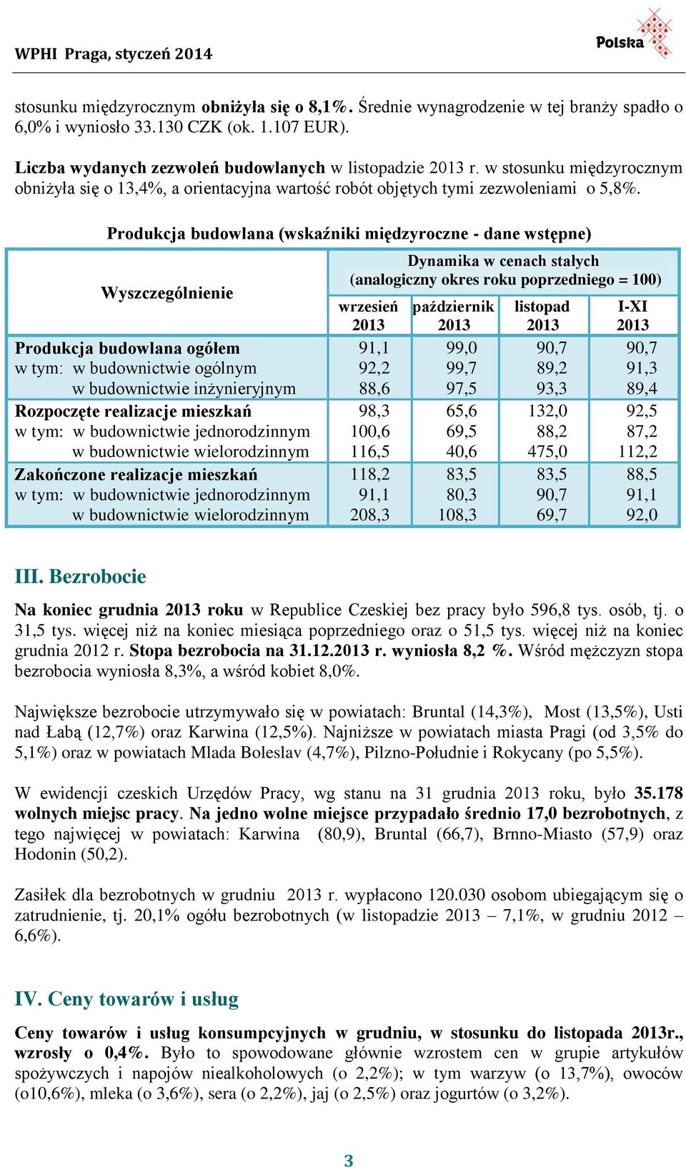 Produkcja budowlana (wskaźniki międzyroczne - dane wstępne) Wyszczególnienie Produkcja budowlana ogółem w tym: w budownictwie ogólnym w budownictwie inżynieryjnym Rozpoczęte realizacje mieszkań w