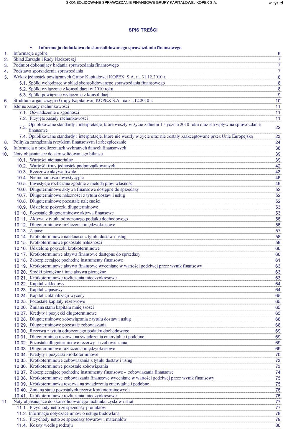 2010 r. 8 5.1. Spółki wchodzące w skład skonsolidowanego sprawozdania finansowego 8 5.2. Spółki wyłączone z konsolidacji w 2010 roku 8 5.3. Spółki powiązane wyłączone z konsolidacji 9 6.