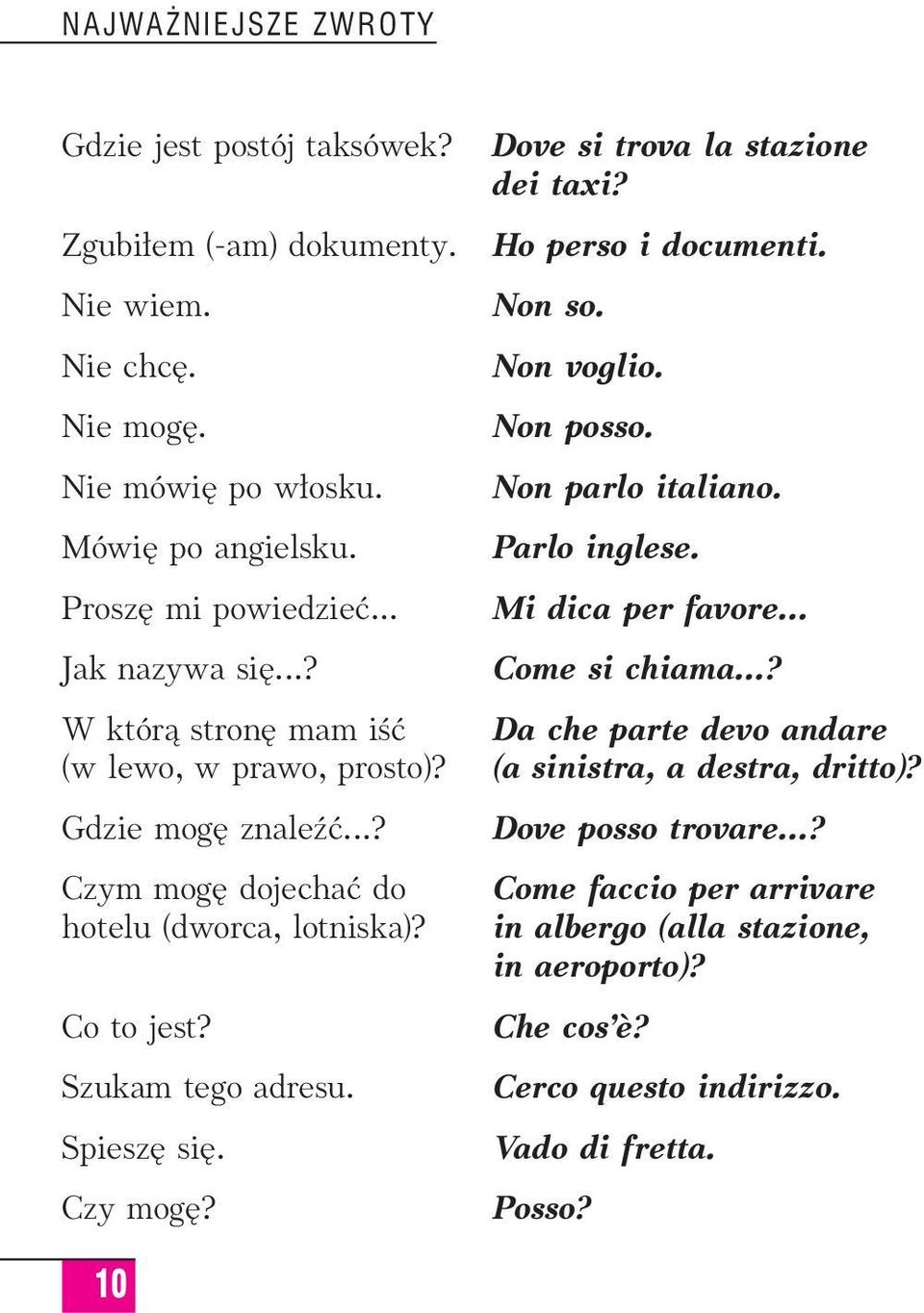 ..? W którà stron mam iêç Da che parte devo andare (w lewo, w prawo, prosto)? (a sinistra, a destra, dritto)? Gdzie mog znaleêç...? Czym mog dojechaç do hotelu (dworca, lotniska)?