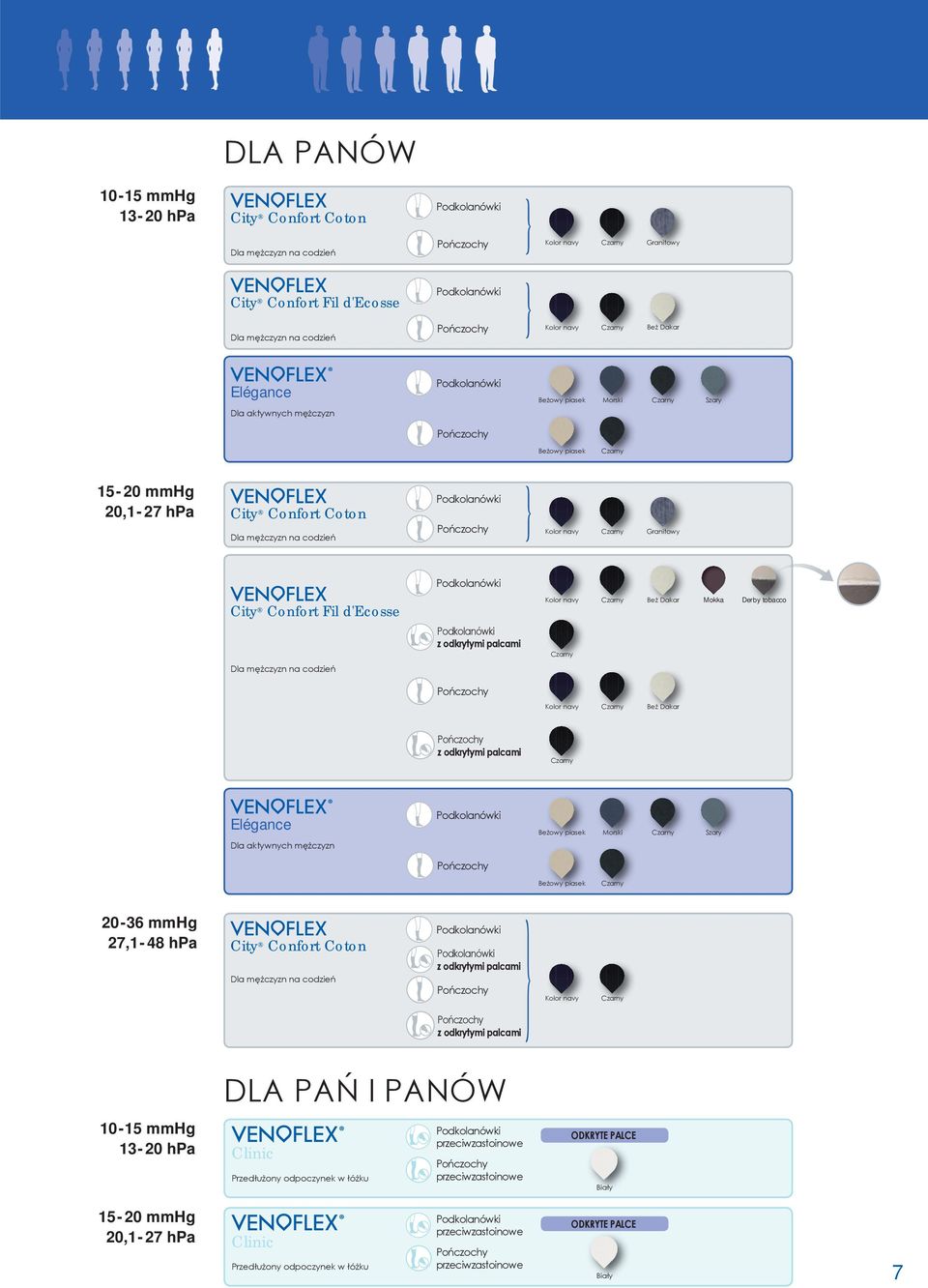 aktywnych mężczyzn Beżowy piasek Morski Szary 20-36 mmhg 27,1-48 hpa City Confort Coton Kolor Beżowy piasek navy 10-15 mmhg 13-20 hpa DLA PAŃ I PANÓW Clinic Przedłużony odpoczynek