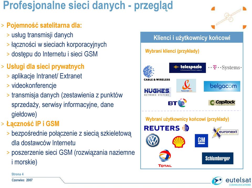 sprzedaŝy, serwisy informacyjne, dane giełdowe) > Łączność IP i GSM > bezpośrednie połączenie z siecią szkieletową dla dostawców Internetu >