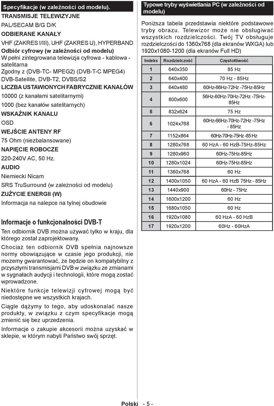 satelitarna Zgodny z (DVB-TC- MPEG2) (DVB-T-C MPEG4) DVB-Satellite, DVB-T2, DVBS/S2 LICZBA USTAWIONYCH FABRYCZNIE KANAŁÓW 10000 (z kanałami satelitarnymi) 1000 (bez kanałów satelitarnych) WSKAŹNIK