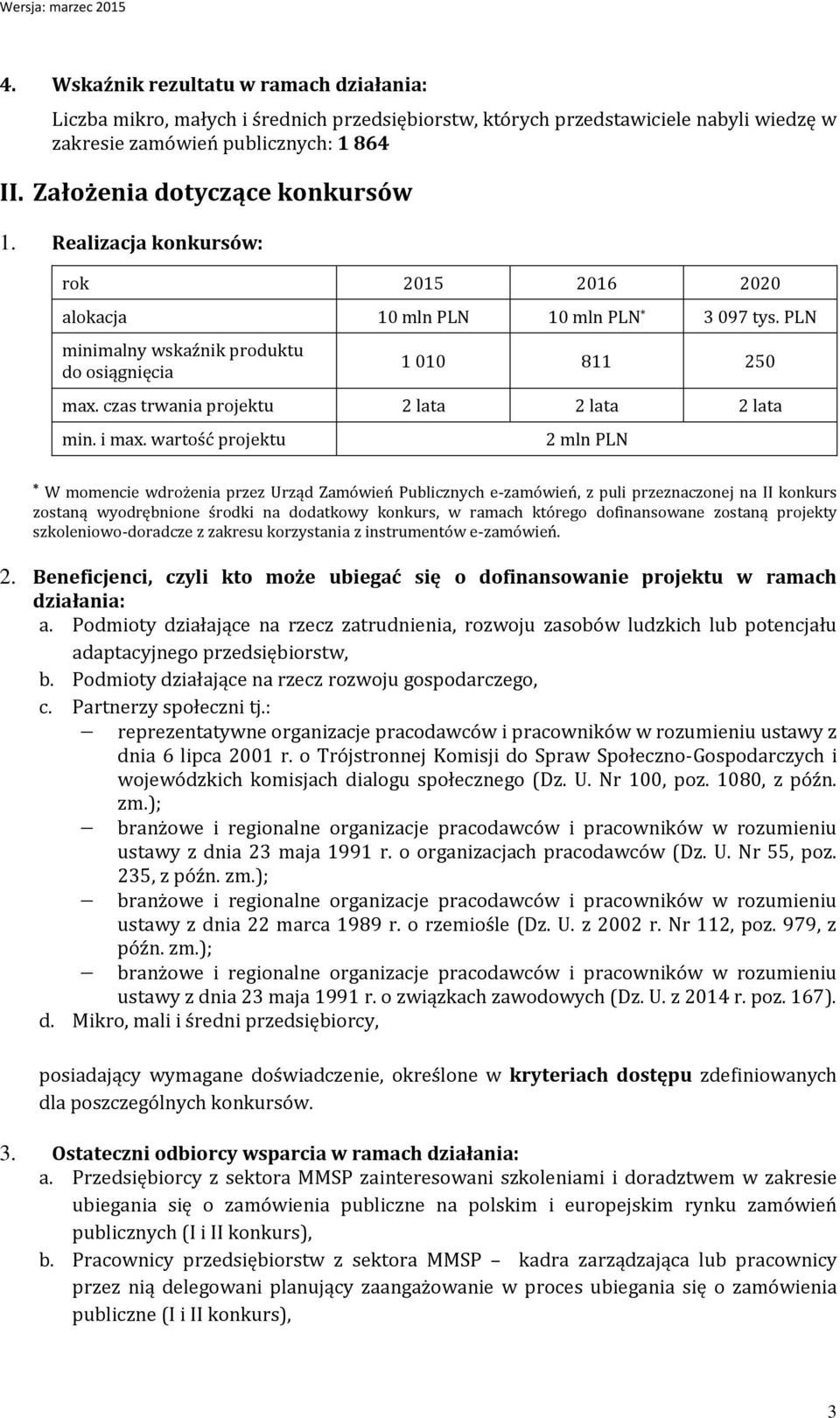 czas trwania projektu 2 lata 2 lata 2 lata min. i max.