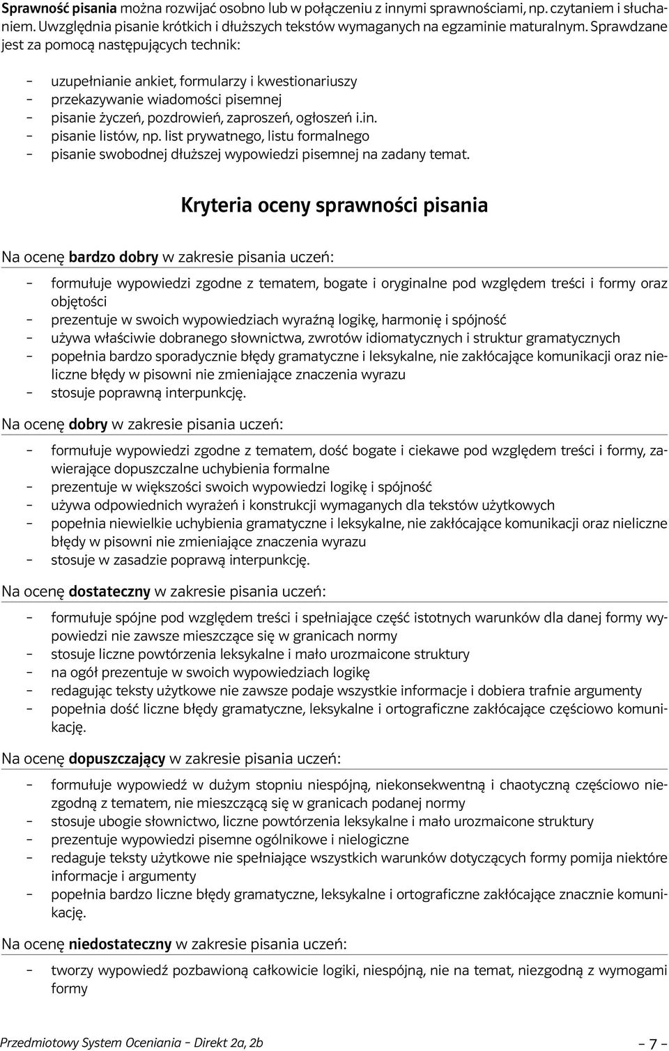 pisanie listów, np. list prywatnego, listu formalnego pisanie swobodnej dłuższej wypowiedzi pisemnej na zadany temat.