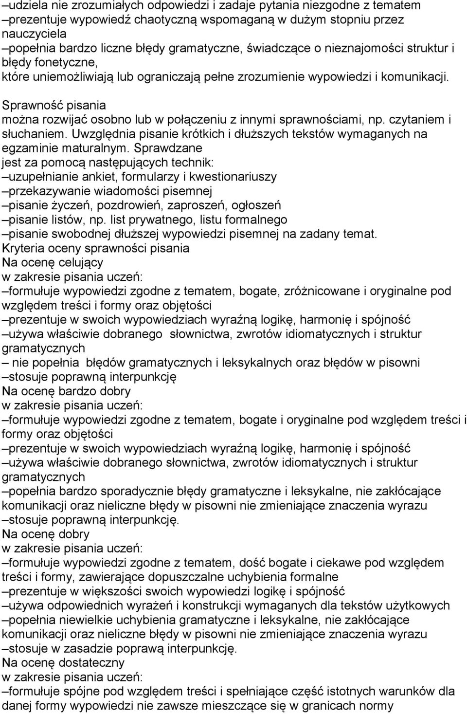 Sprawność pisania można rozwijać osobno lub w połączeniu z innymi sprawnościami, np. czytaniem i słuchaniem. Uwzględnia pisanie krótkich i dłuższych tekstów wymaganych na egzaminie maturalnym.