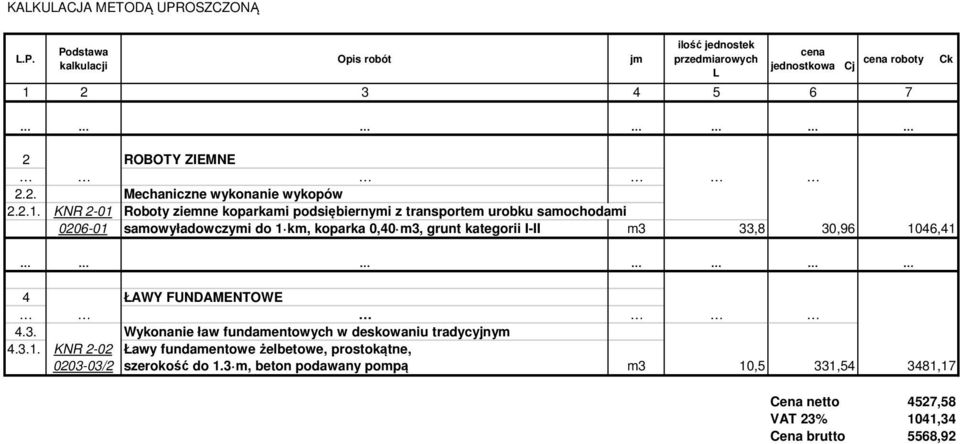 3 m, beton podawany pompą m3 10,5 331,54 3481,17 Cena netto 4527,58 VAT