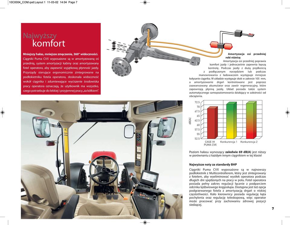 Przyrządy sterujące ergonomicznie zintegrowane na podłokietniku fotela operatora, doskonała widoczność wokół ciągnika i zdumiewające wyciszenie środowiska pracy operatora oznaczają, że użytkownik ma