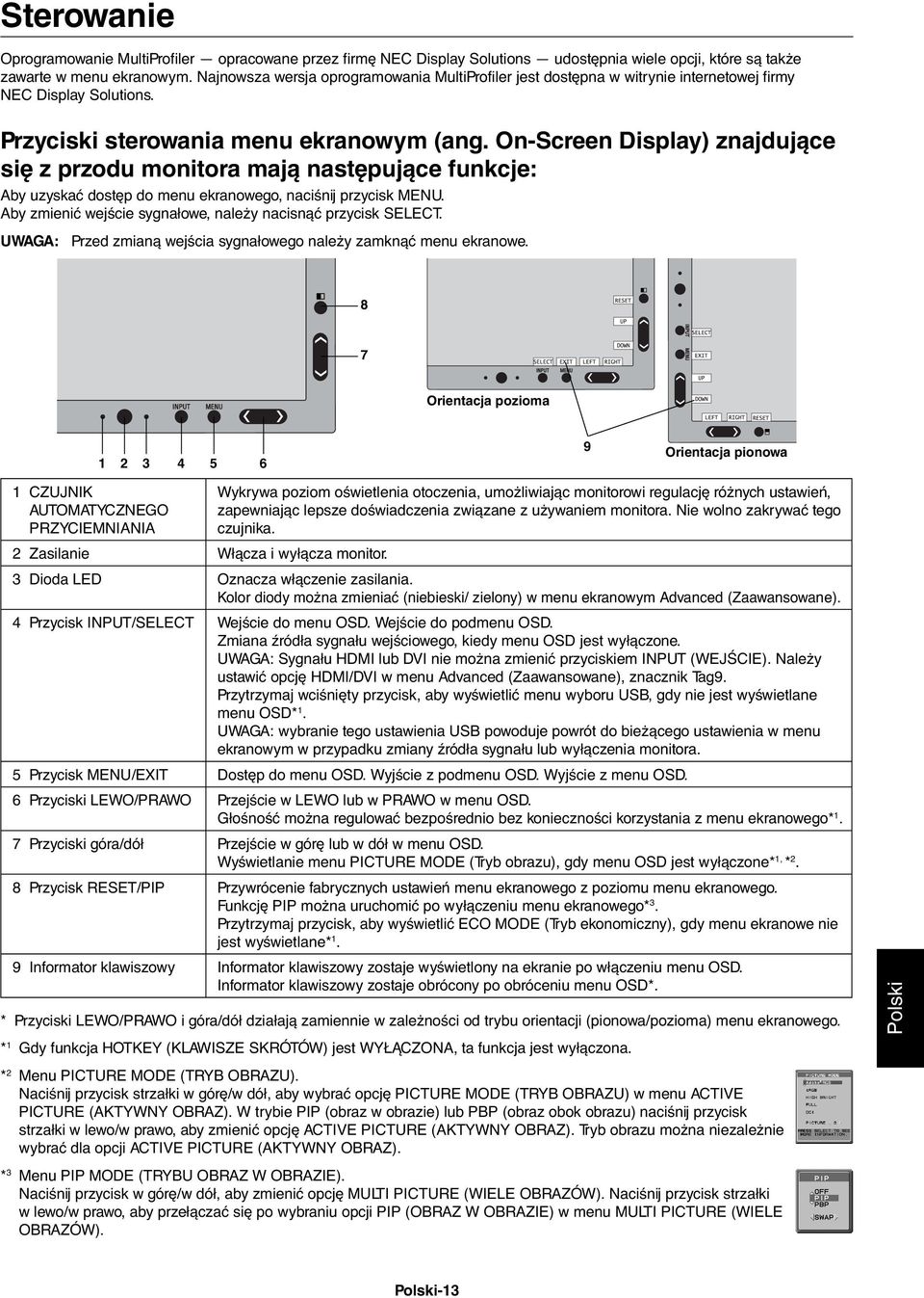 On-Screen Display) znajdujące się z przodu monitora mają następujące funkcje: Aby uzyskać dostęp do menu ekranowego, naciśnij przycisk MENU.