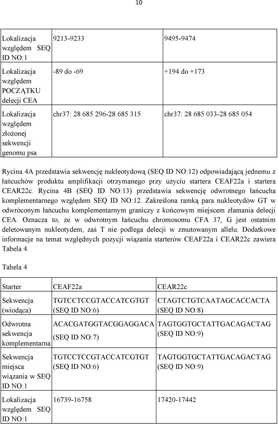 startera CEAR22c. Rycina 4B (SEQ ID NO:13) przedstawia sekwencję odwrotnego łańcucha komplementarnego względem SEQ ID NO:12.